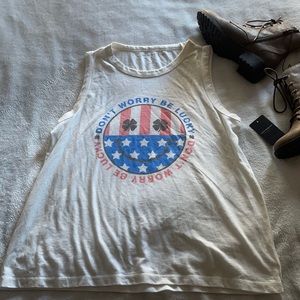 Lucky Brand “Don’t worry, be lucky” white tank